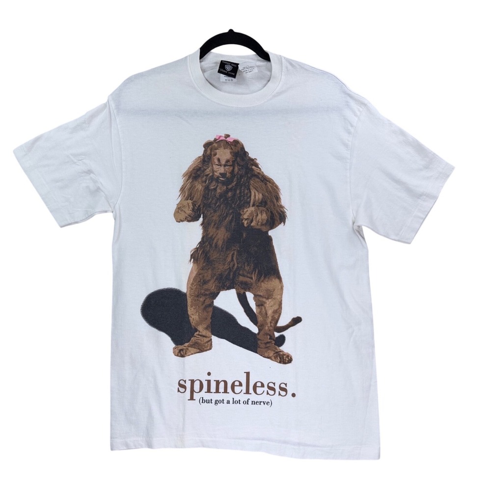 Vintage Warner Bros Wizard of Oz T-Shirt Mens M White 1997 Cowardly Lion Lion